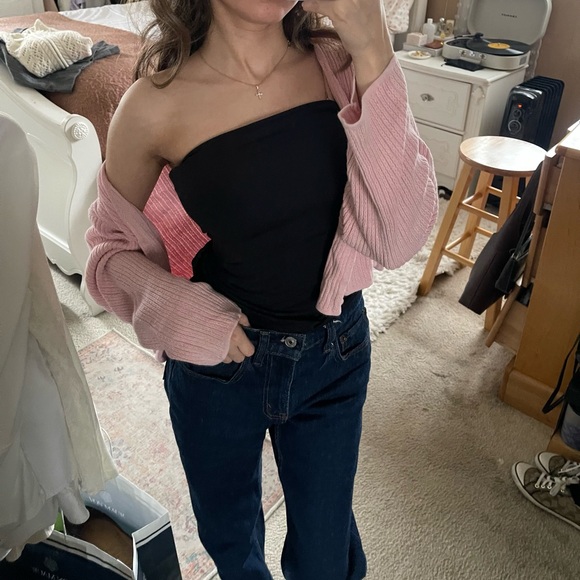 Vintage Thread Pink Ribbed Cropped Cardigan, - Picture 4 of 4